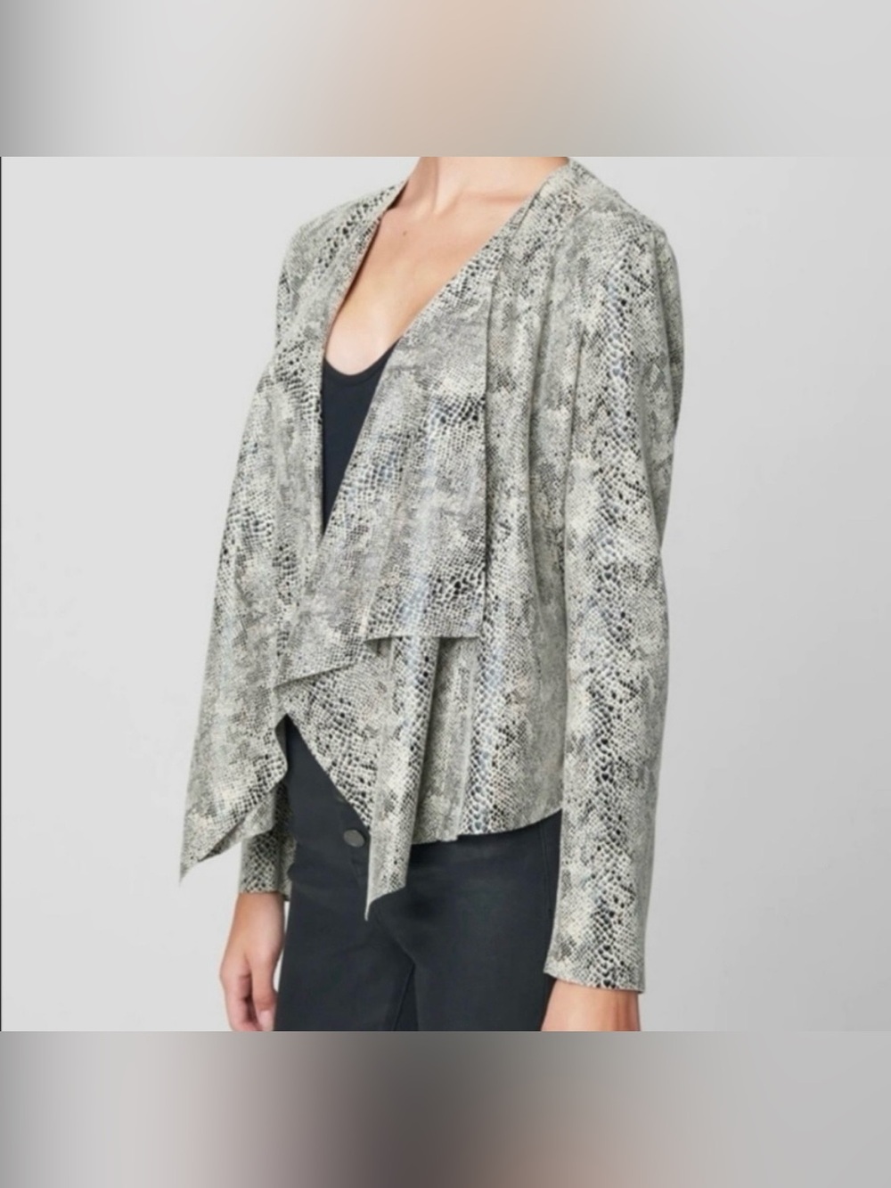 Blank NYC Gray Snake Print Drape-Front Jacket